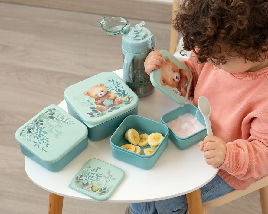 Kiokids Set Cajas de almuerzo Oso Salvia