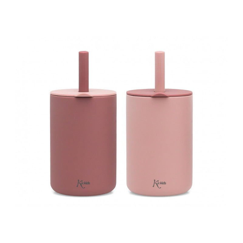 Kiokids Set dos vasos con pajita Rosa